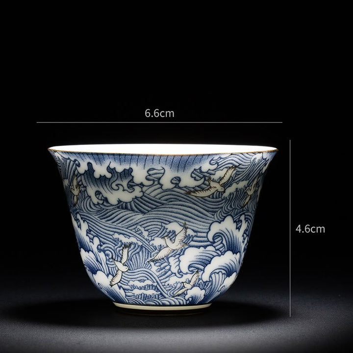 Buddha Stones Kolorowe Kwiaty Orchidea Fale Morskie Niebiesko-Biała Porcelana Ceramiczna Filiżanka Do Herbaty Kung Fu