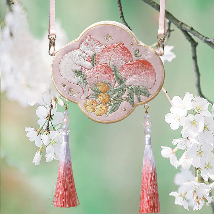 Haft Buddha Stones Szczęśliwa Panda Kot Shiba Inu Jeleń Królik Lis Kwiat Urocze Zwierzę Hanfu Torba Torebka Crossbody Torba Na Ramię