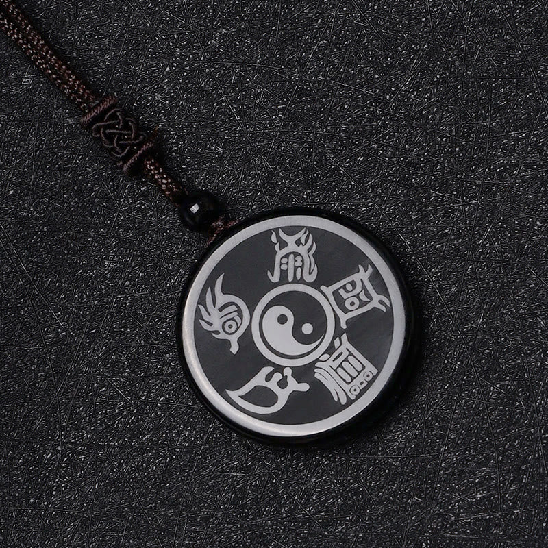 Buddha Stones Czarny Obsydian Taoizm Pięć Świętych Gór Dziewięcioznakowa Mantra Rzeźbiony Oczyszczający Naszyjnik Wisiorek Yin Yang - image 12