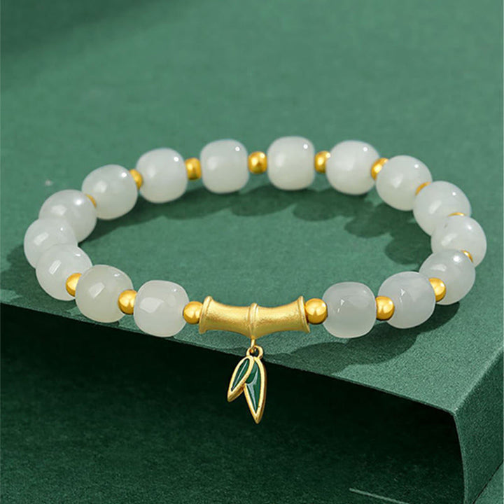 Bransoletka szczęścia z Buddha Stones 925 ze srebra próby Hetian White Jade Bamboo