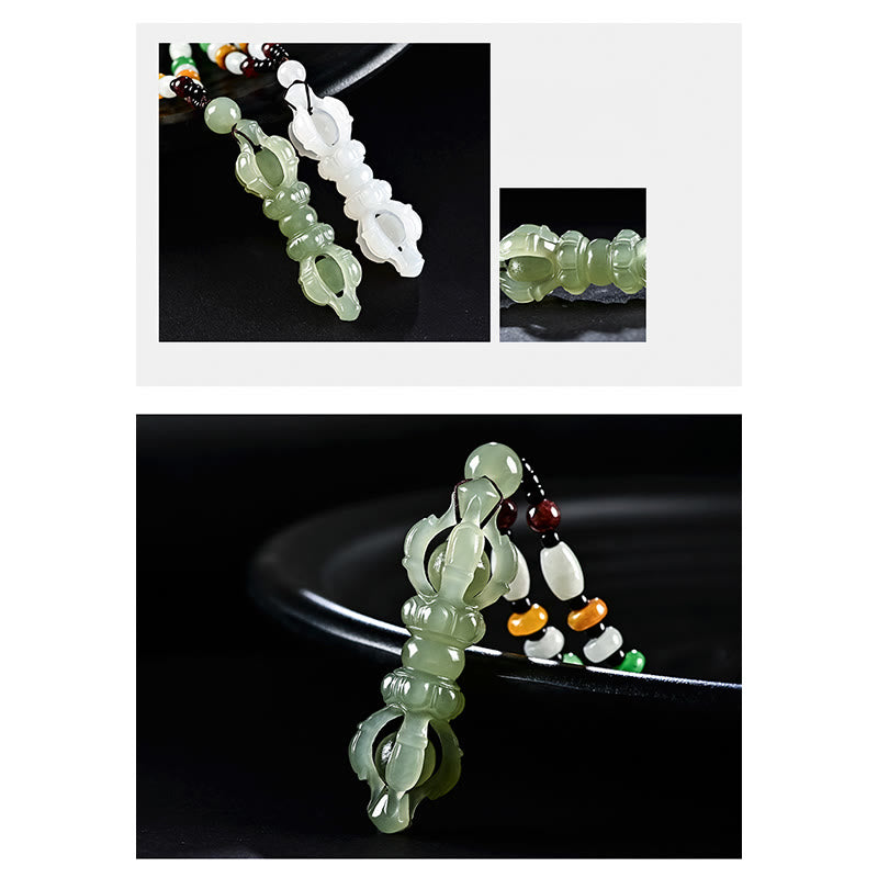 Tybetański naturalny hetian cyjan jadeit biały jadeit Dorje Vajra grawerowany naszyjnik sukcesu wisior - image 6