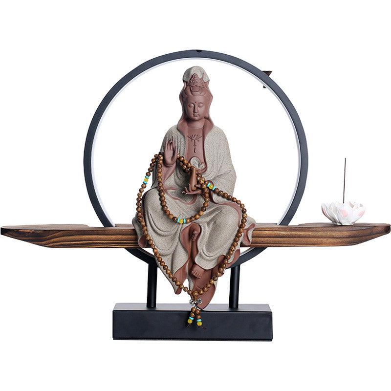 Buddha Stones Budda Awalokiteśwara Ceramiczny Lotos Relaksacyjny Kadzielnica Dekoracja