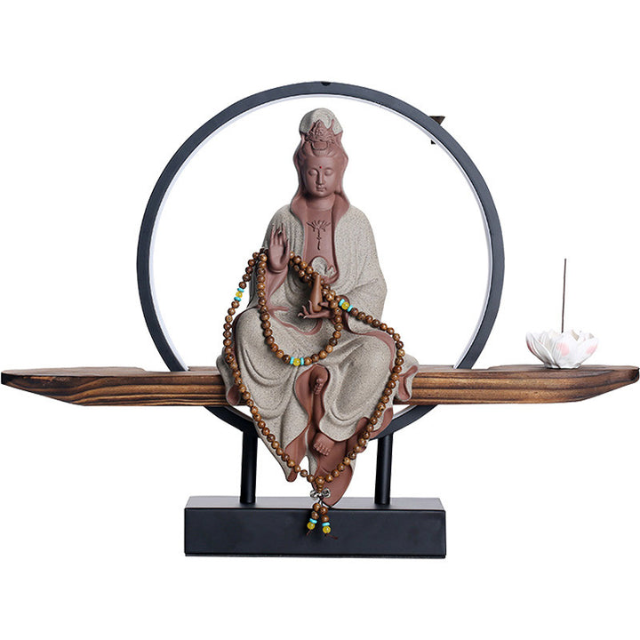 Buddha Stones Budda Awalokiteśwara Ceramiczny Lotos Relaksacyjny Kadzielnica Dekoracja