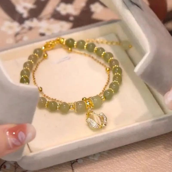 Buddha Stones Jade Liść Miłorząb Tulipan Orzeszek Fu Charakter Szczęścia Bransoletka Koralikowa