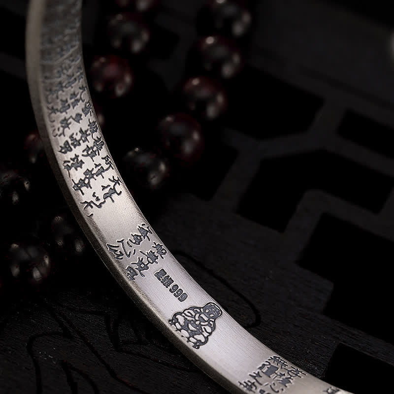 Buddha Stones 999 Srebro Sterling Sześć Prawdziwych Słów Bransoletka Ochronna Sutry Serca