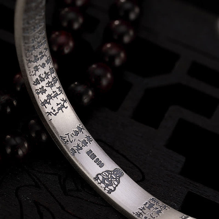 Buddha Stones 999 Srebro Sterling Sześć Prawdziwych Słów Bransoletka Ochronna Sutry Serca