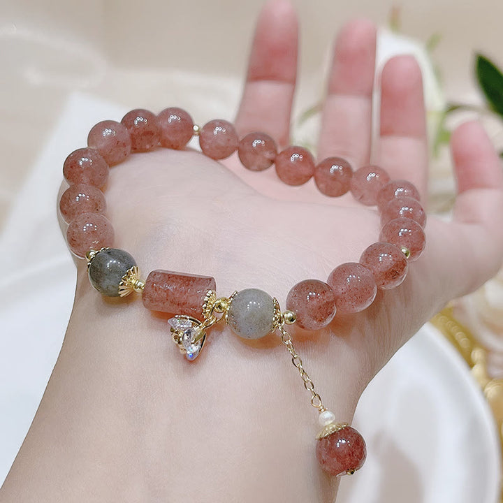 Bransoletka z Buddha Stones Naturalny Kwarc Truskawkowy Kamień Księżycowy Miłość