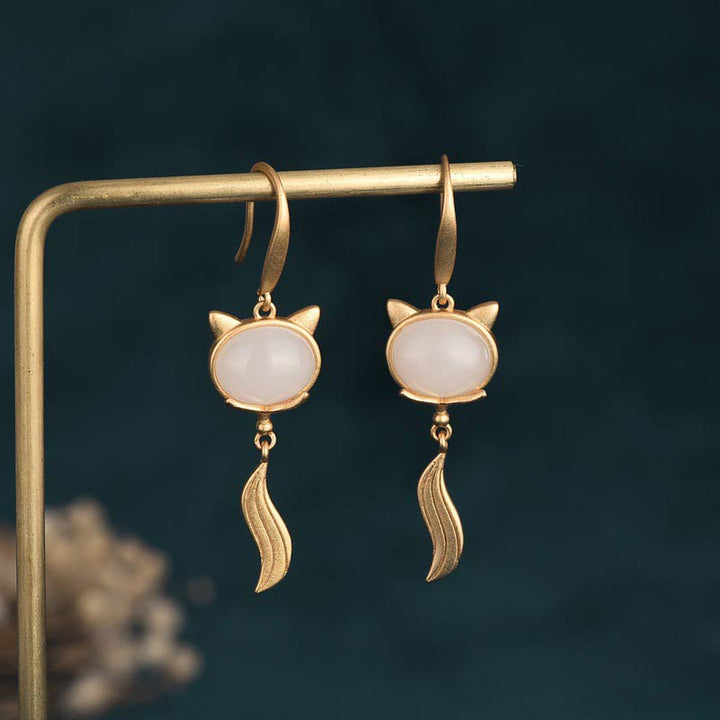 Kolczyki FengShui White Jade Fox Fortune