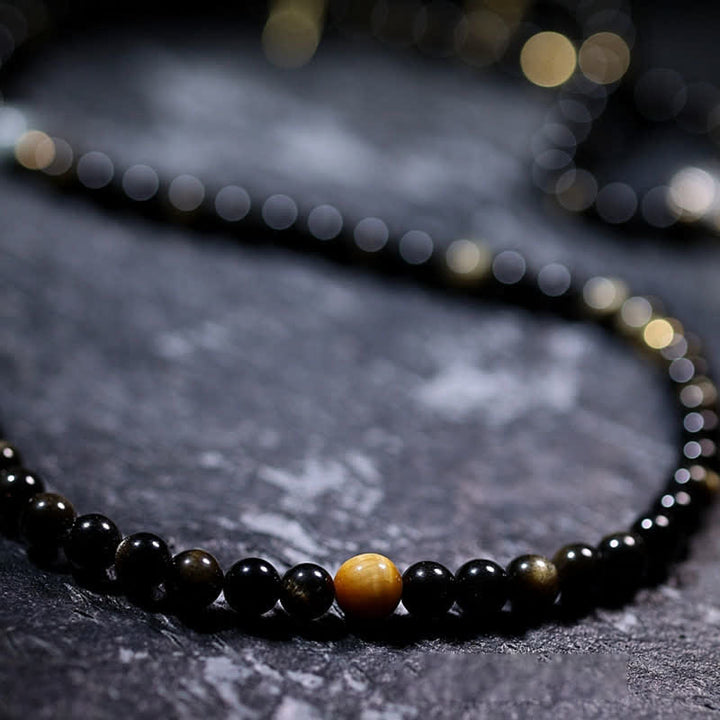 Buddha Stones 108 Mala Beads Złoty połysk Obsydian Tygrysie Oko Orle Oko Kamień Bransoletka Bogactwa