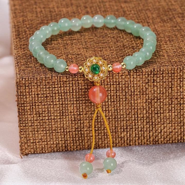 Bransoletka z frędzlami z koralików szczęścia Buddha Stones Green Aventurine