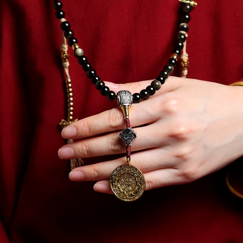 Buddha Stones 108 Mala Beads Złoty połysk Obsydian Tygrysie Oko Orle Oko Kamień Bransoletka Bogactwa