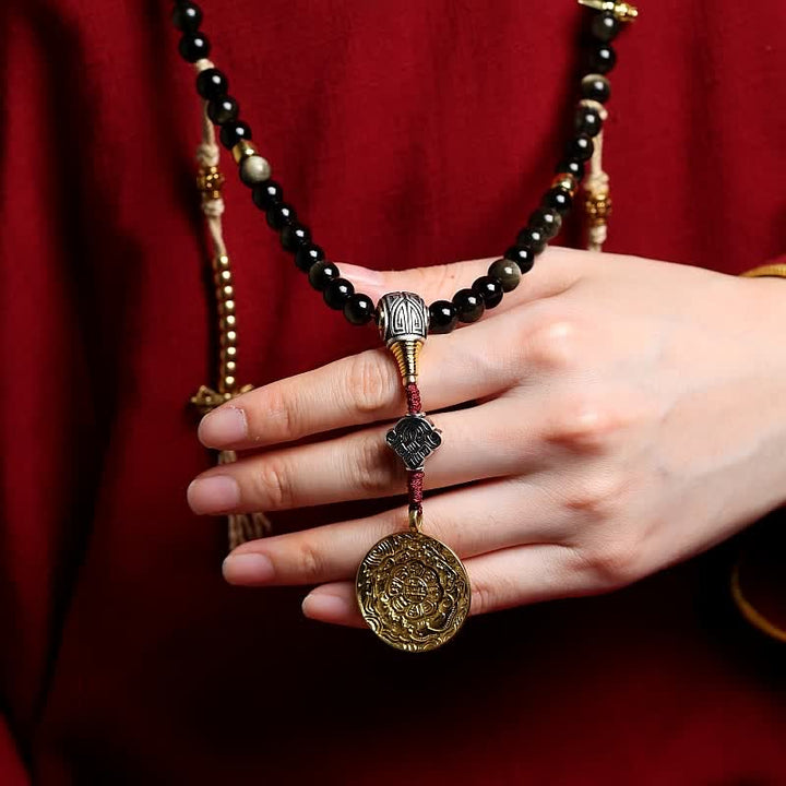 Buddha Stones 108 Mala Beads Złoty połysk Obsydian Tygrysie Oko Orle Oko Kamień Bransoletka Bogactwa