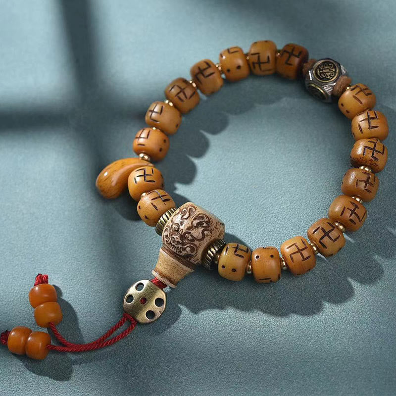 Buddha Stones naturalne tybetańskie kości wielbłąda swastyka Dzi koralik Shankha wisiorek buddy Kirtimukha ochrona szczęścia bransoletka z frędzlami