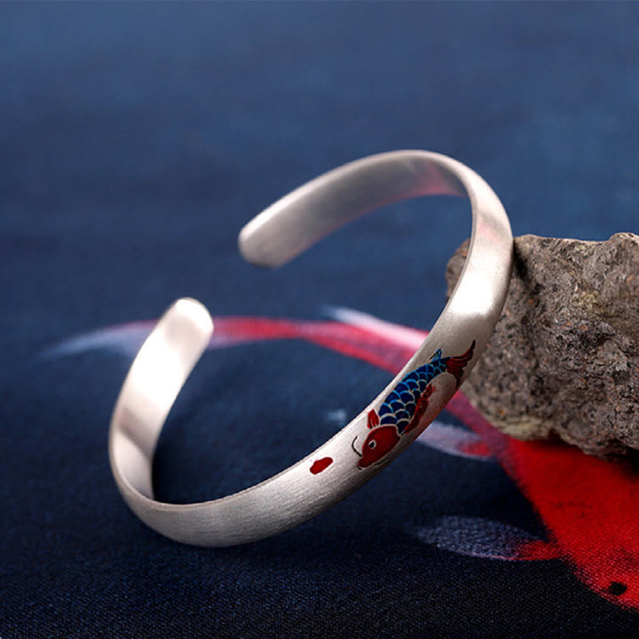 Bransoletka z Buddha Stones 999 ze srebra próby 925, ryba Koi, szczęście, mankiet