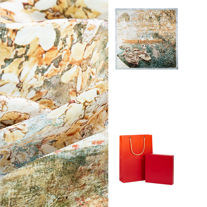 Kamienie Buddha Stones Dżungla Olej Malarstwo Pomyślne Chmury 100% Jedwabny Szalik Morwowy Premium Grade 6A Dwustronny Jedwabny Szalik na Szyję - image 19