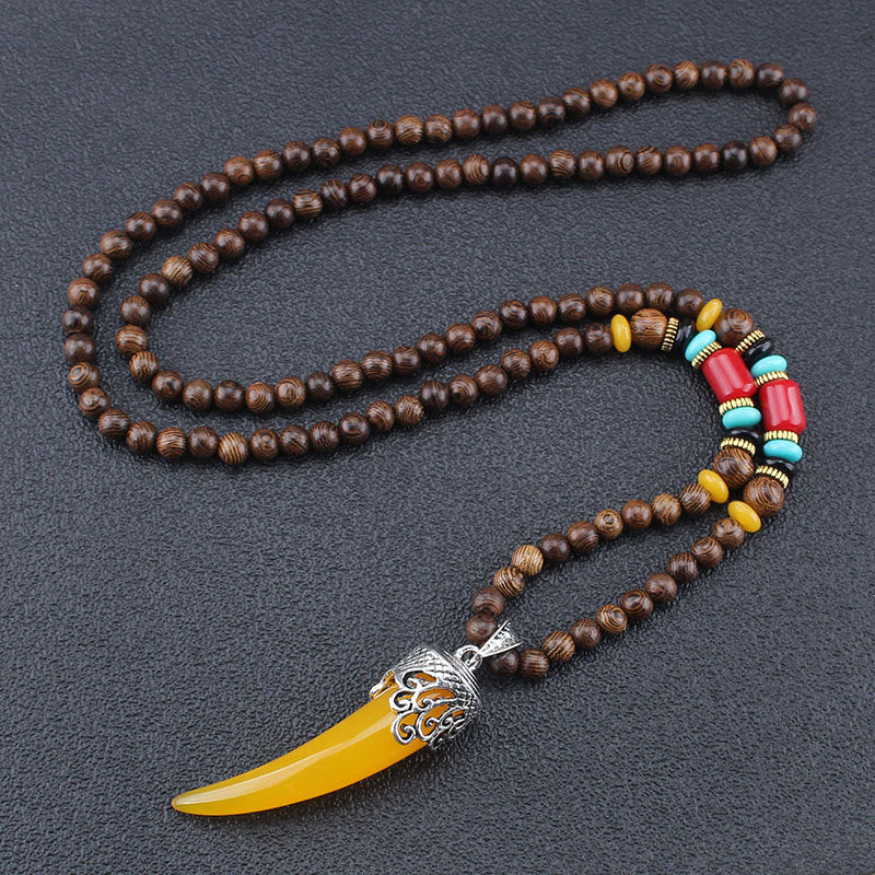 Wisiorek z kamienia wenge wood turquoise horn protection meditation style - Żółty - image 0