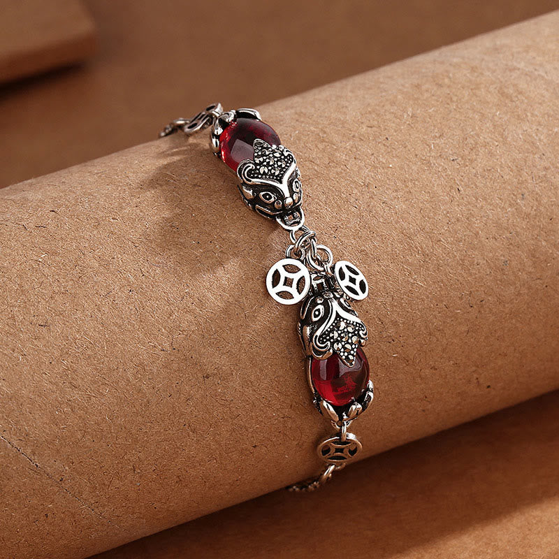 Bransoletka z podwójnym łańcuchem ochronnym z Buddha Stones i monetą PiXiu z miedzi