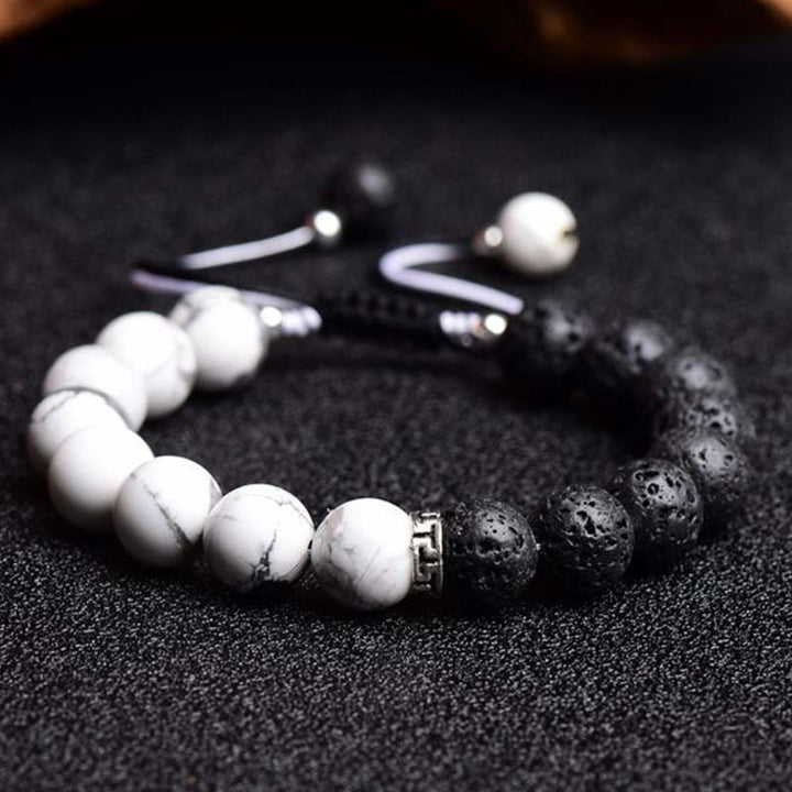Bransoletka ochronna z kamieniami lawowymi Yin Yang Buddha Stones