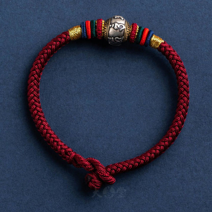 Buddha Stones 925 Srebro Sterlingowe Tybet Ręcznie Robione Om Mani Padme Hum Ochrona Szczęścia Bransoletka King Kong Knot Braided