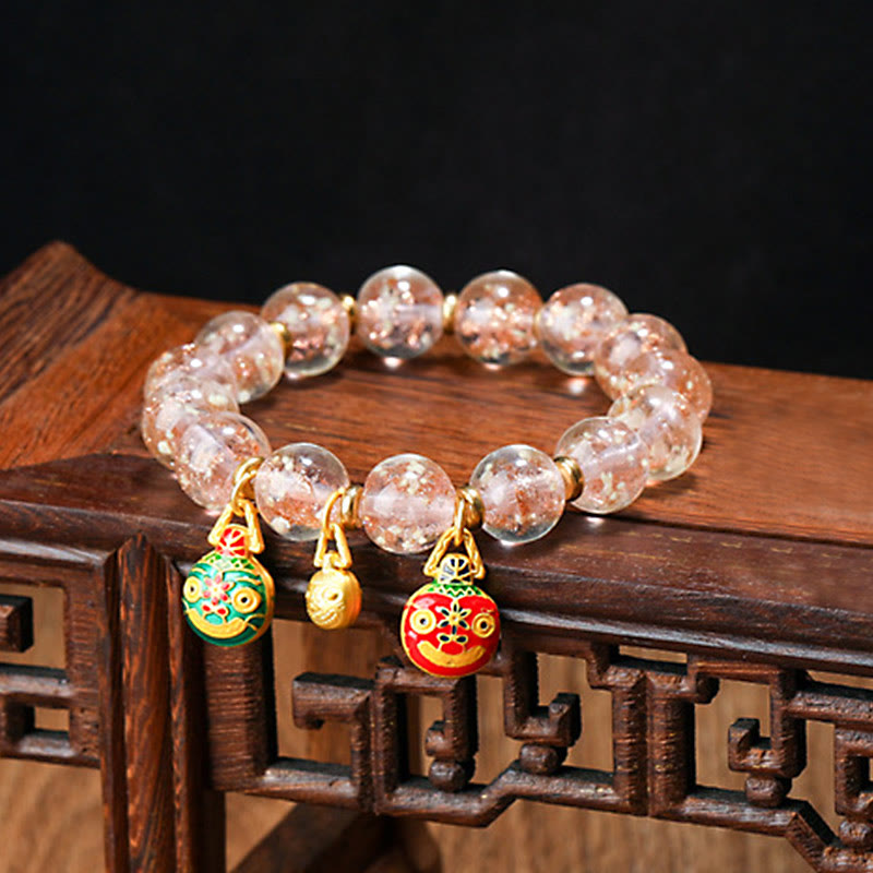 Buddha Stones Złoty Połykający Bestia Rodzina Charm Świecący Fluorescencyjny Liuli Szklany Koralik Bransoletka Sukcesu