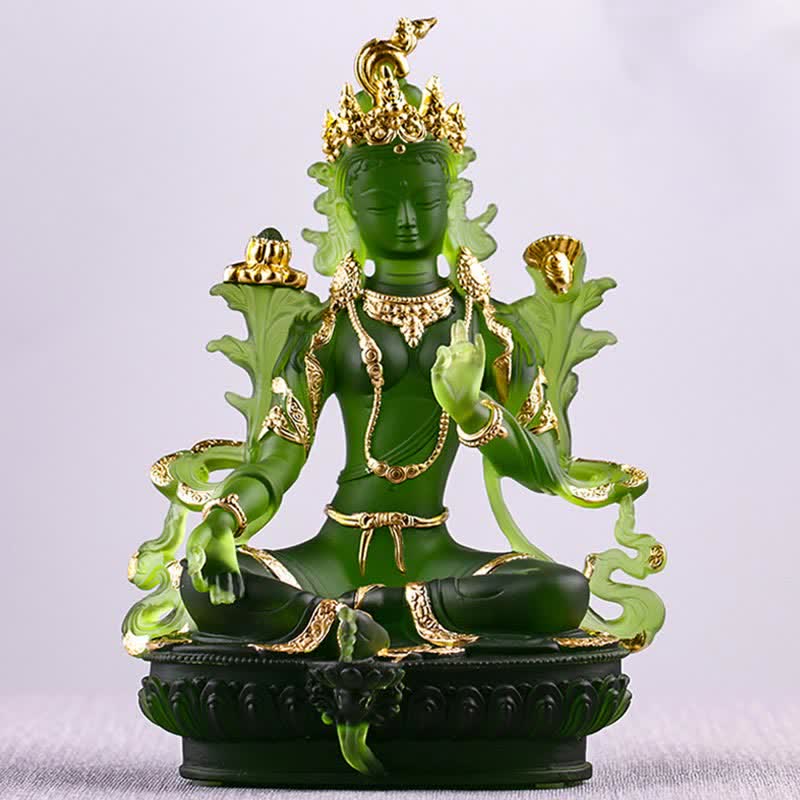 Buddha Stones Bodhisattwa Zielona Tara Ręcznie Robione Liuli Kryształowe Dzieło Sztuki Ochrona Domu Biuro Statua Dekoracja - image 15