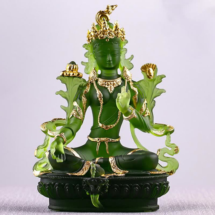Buddha Stones Bodhisattwa Zielona Tara Ręcznie Robione Liuli Kryształowe Dzieło Sztuki Ochrona Domu Biuro Statua Dekoracja - image 15