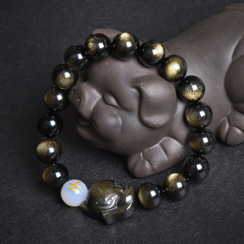 Buddha Stones Naturalny tęczowy obsydian Złoty połysk obsydian Srebrny połysk obsydian Lis Uzdrawiająca bransoletka