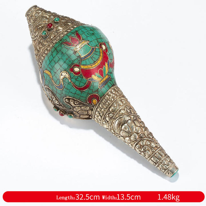 Tybetańska, ręcznie robiona Shankha Om Mani Padme Hum Budda Avalokitesvara turkusowa muszla pozytywna dekoracja - Osiem pomyślnych symboli – wazon 32,5*13,5 cm - image 27