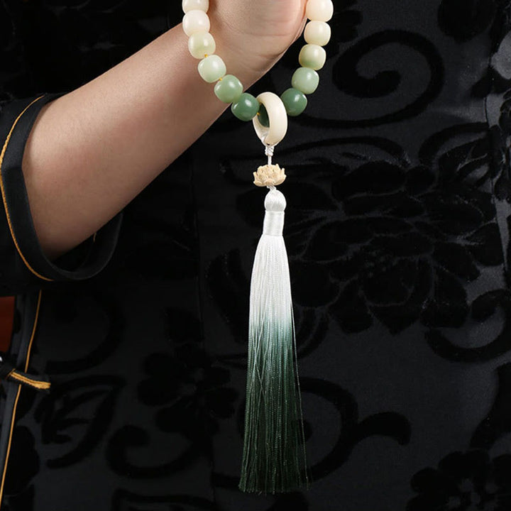 Buddha Stones Naturalny Gradient Bodhi Nasiona Fortuny Pieniądze Worek Lotos Mądrość Tassel Nadgarstek Mala