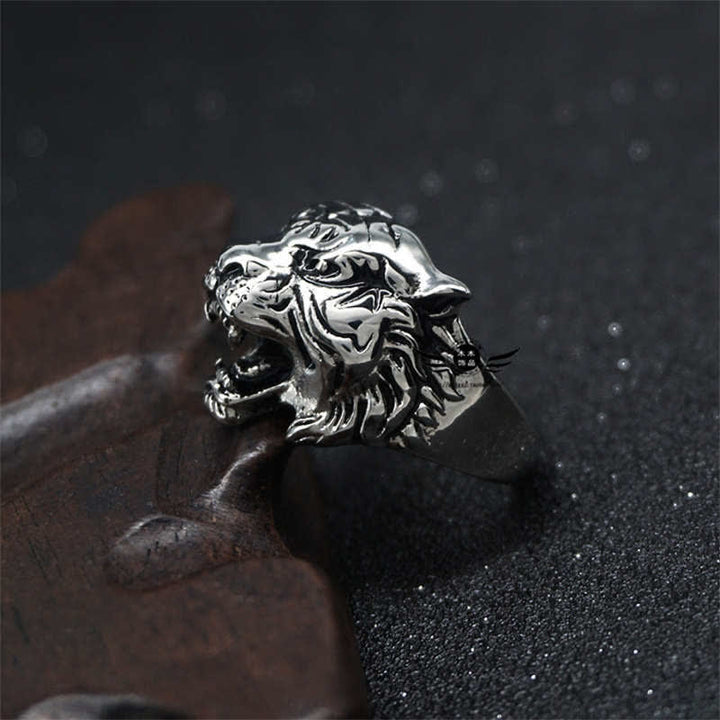 Pierścień męski Animal Tiger Head Titanium Steel Balance Calm Punk Rock Biker