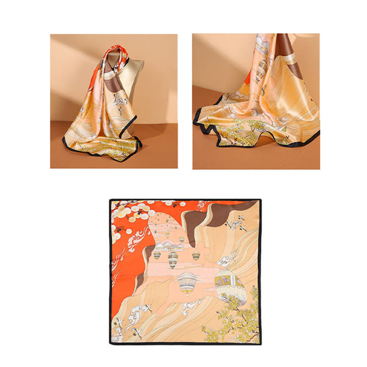 Buddha Stones Scena pasterska Balon na gorące powietrze Wiosenne kwiaty 100% jedwabiu morwowego Chusta na szyję - image 8