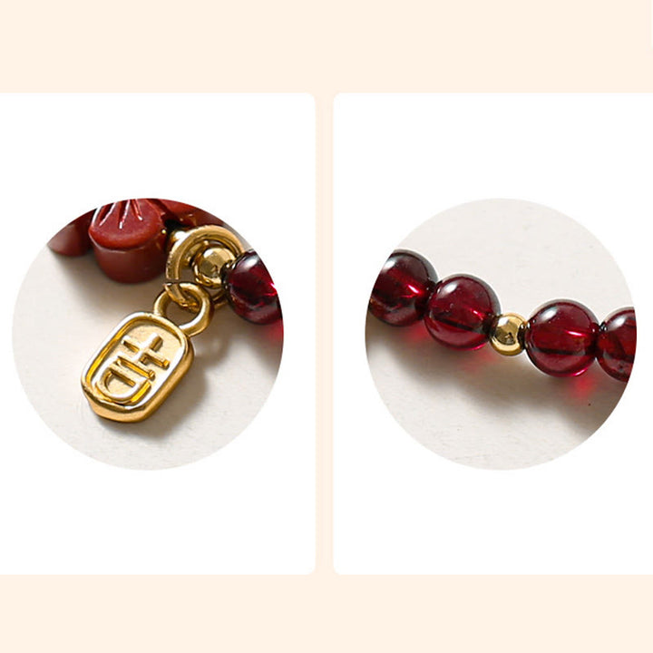 Bransoletka Buddha Stones 14K Gold Natural Granat Cinnabar Flower Calm - image 9