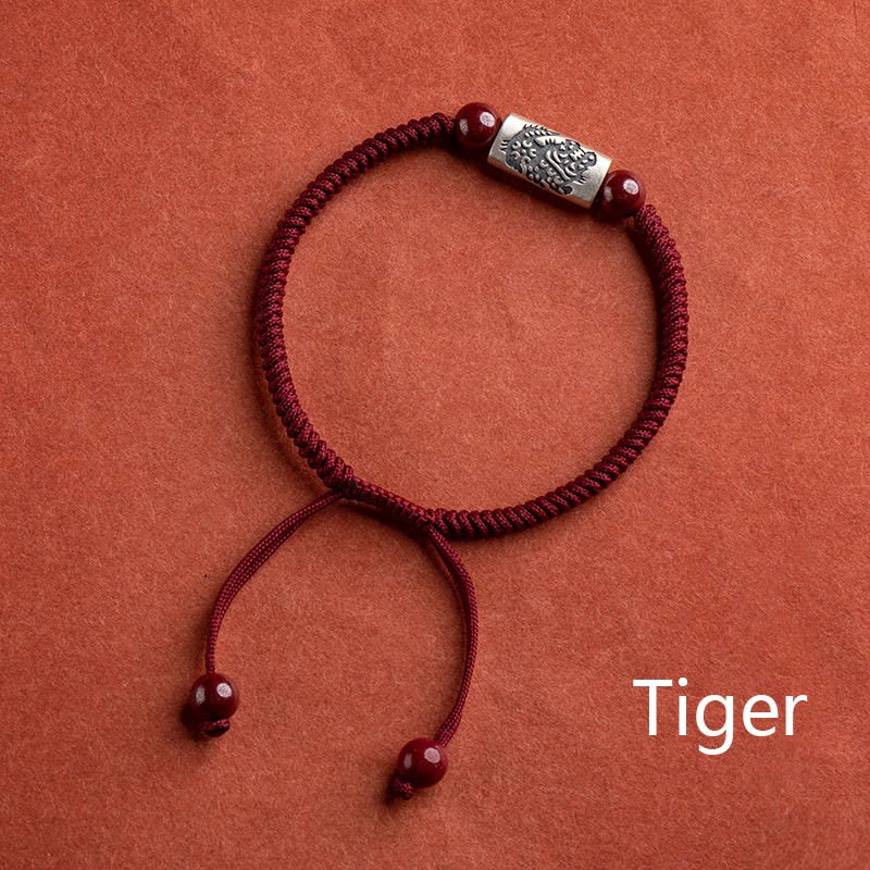 Bransoletka z Buddha Stones 925 srebro 12 chińskich znaków zodiaku z cynobrem