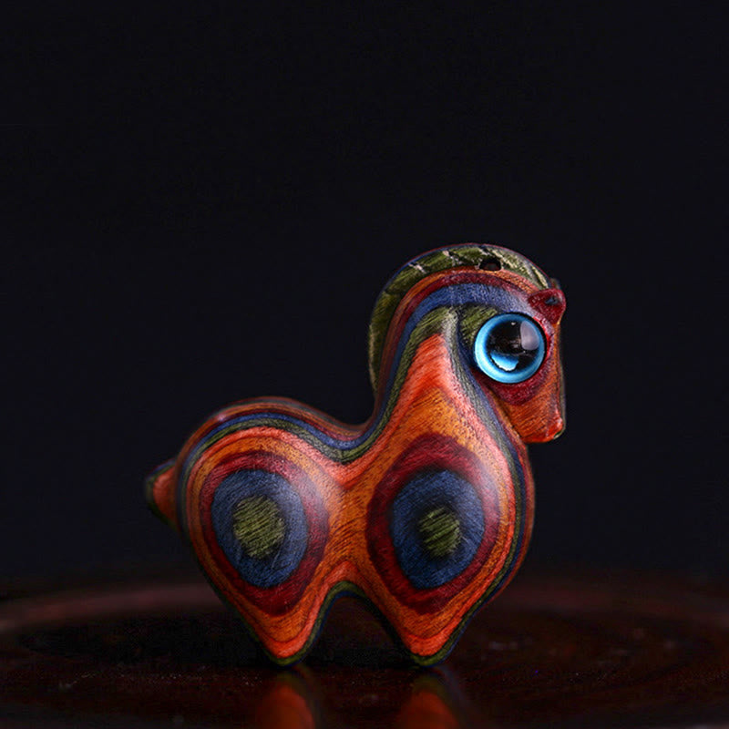 Buddha Stones Małe liście Czerwone drzewo sandałowe Zielone drzewo sandałowe Szczęśliwa miniaturowa dekoracja ochronna dla konia - Malowany drewniany koń (średni rozmiar 39*34*17 mm) (losowa faktura) - image 16
