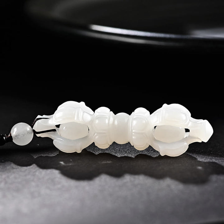 Tybetański naturalny hetian cyjan jadeit biały jadeit Dorje Vajra grawerowany naszyjnik sukcesu wisior - Biały Jadeit Hetian (Ochrona ♥Szczęście) - image 11