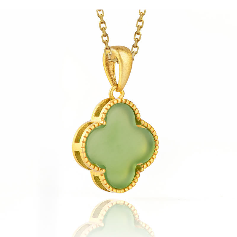 Buddha Stones 925 Srebro Sterling Naturalny Jadeit Hetian Szczęście Naszyjnik Wisiorek Czterolistna Koniczyna - image 2