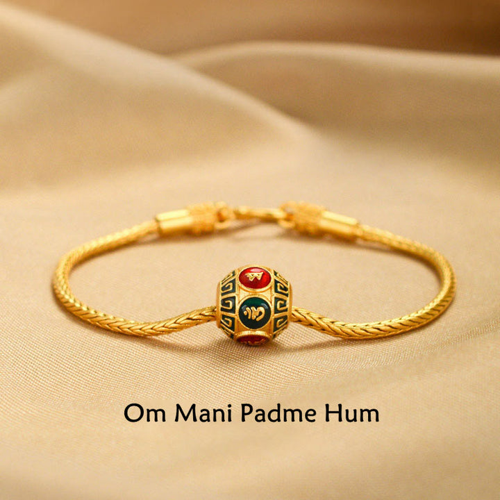 Buddha Stones Tybetańskie 18K Złoto Om Mani Padme Hum Szczęście Koi Ryba Fu Charakter Sztabka Miedziana Moneta Bransoletka Pokoju