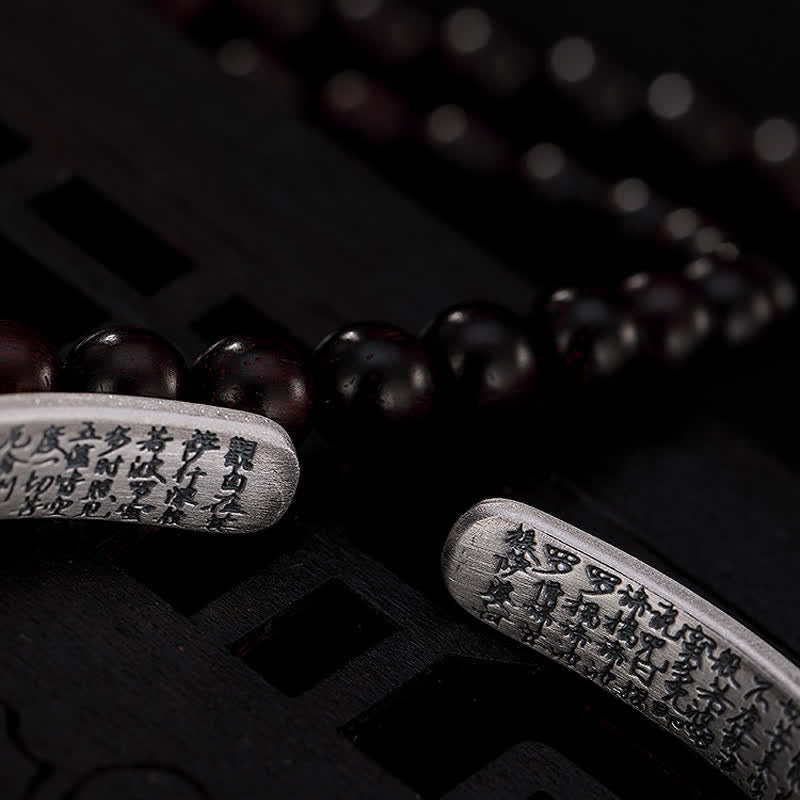 Buddha Stones 999 Srebro Sterling Sześć Prawdziwych Słów Bransoletka Ochronna Sutry Serca
