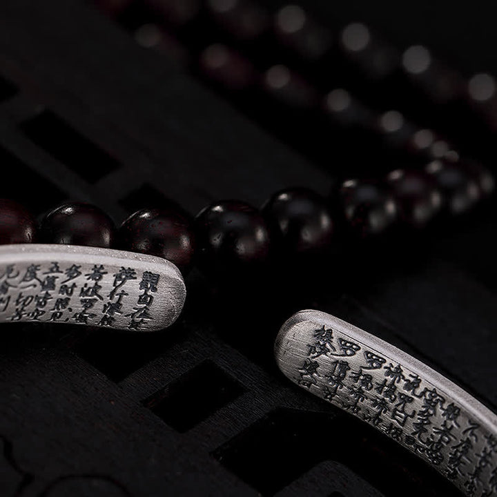 Buddha Stones 999 Srebro Sterling Sześć Prawdziwych Słów Bransoletka Ochronna Sutry Serca