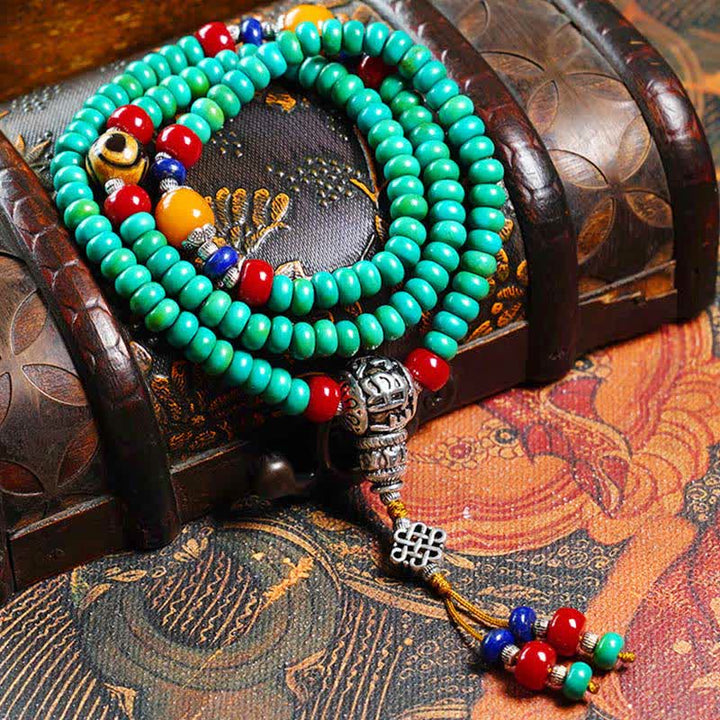 Buddha Stones 108 Mala Koraliki Tybetański Turkus Dzi Koraliki Ochrona Bransoletka