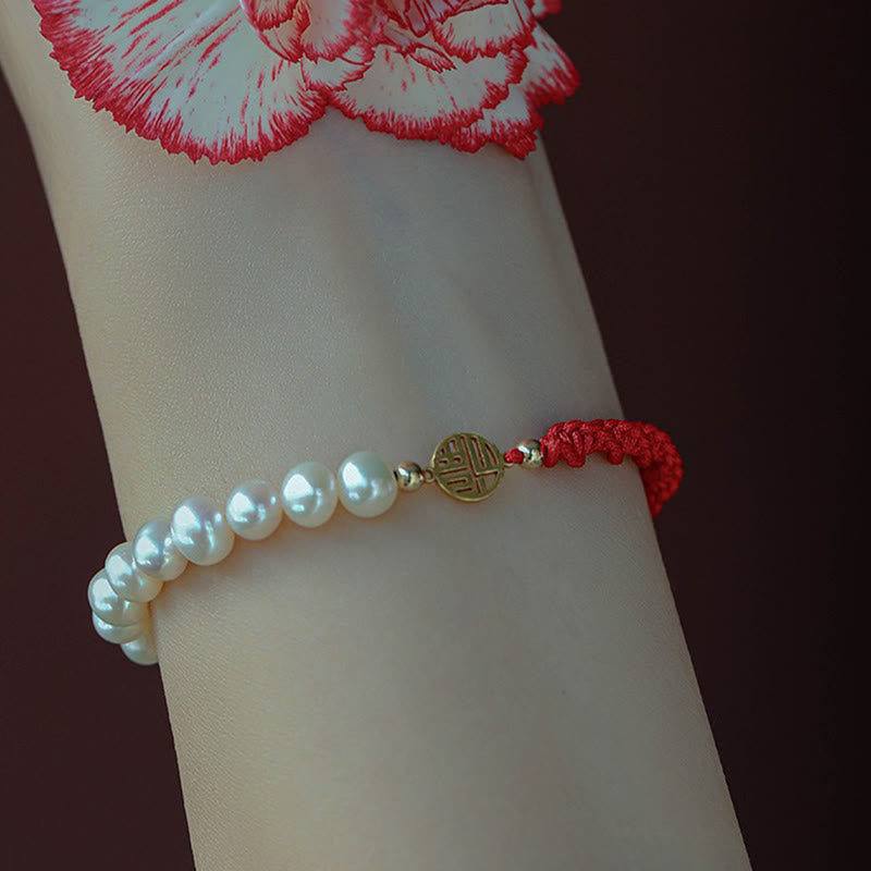 Bransoletka z czerwonego sznurka z perłowymi koralikami i powłoką ochronną 14K Gold