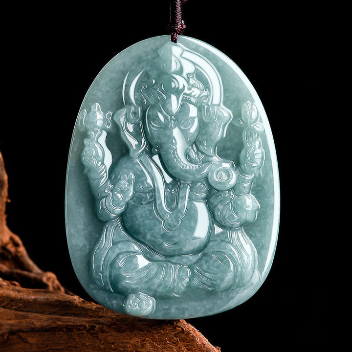 Buddha Stones Naturalny Jadeit Ganesh Ganpati Ochrona Słonia Amulet Naszyjnik Wisiorek