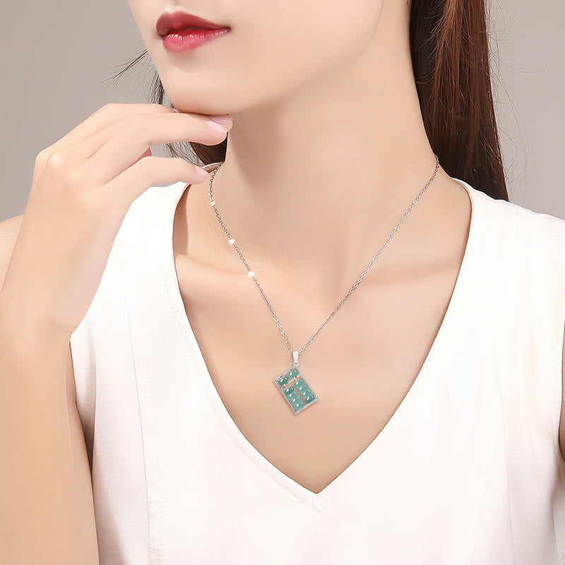 Buddha Stones 925 Srebro Sterling Naturalny Jade Abacus Wzór Naszyjnik Obfitość Wisiorek