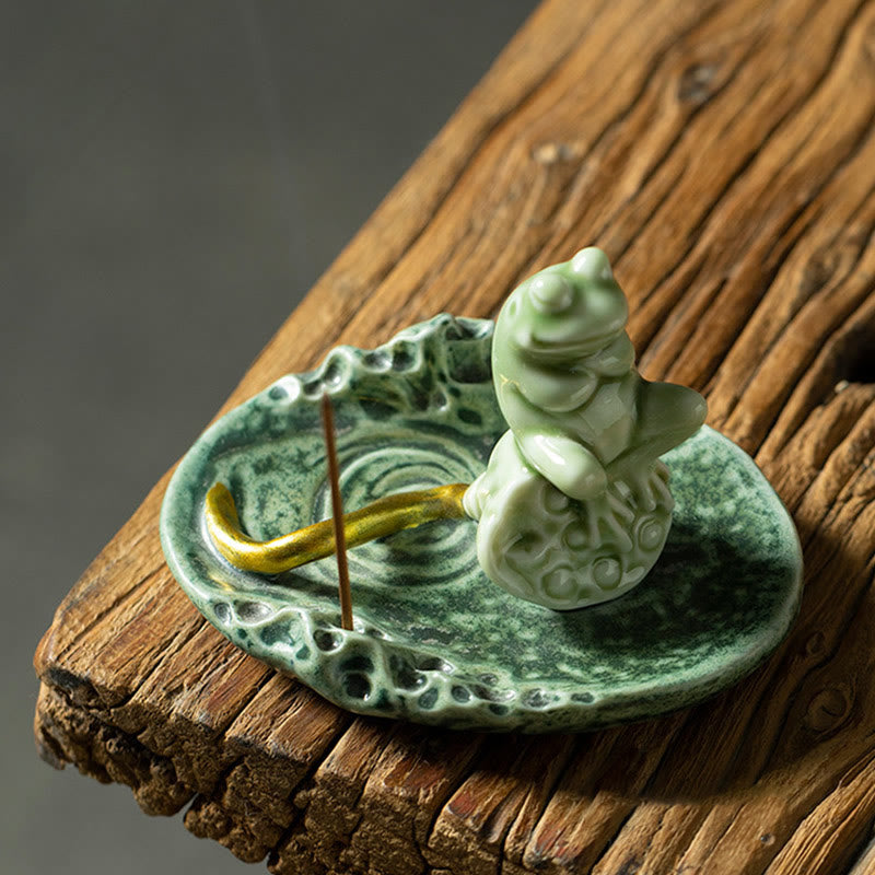 Buddha Stones Liść Medytacja Żaba Wzór Uzdrawiający Ceramiczny Kadzielnica Dekoracja