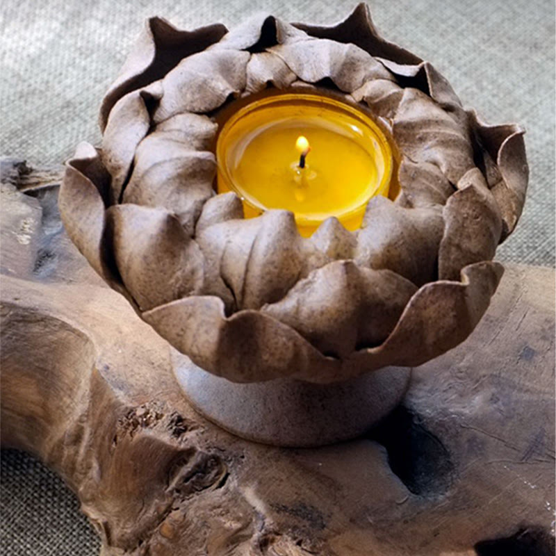 Buddha Stones Kwiat Lotosu Ceramiczny Świecznik Kadzielnica Domowa Ofiara Dekoracja