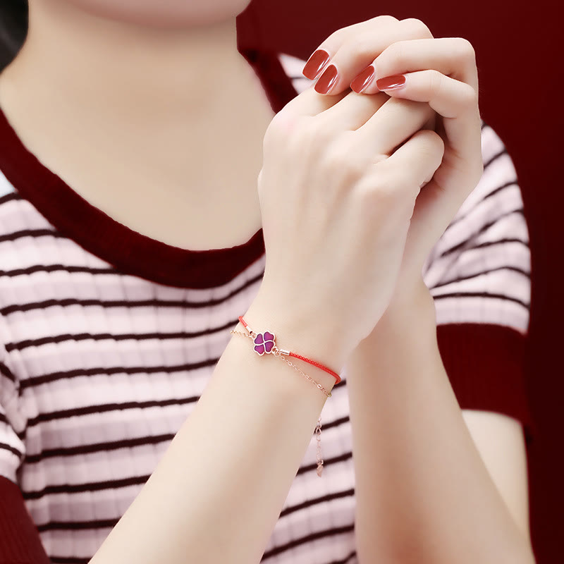 Bransoletka Buddha Stones 925 Sterling Silver Color Changing Four Leaf Clover Luck Protection Red String
