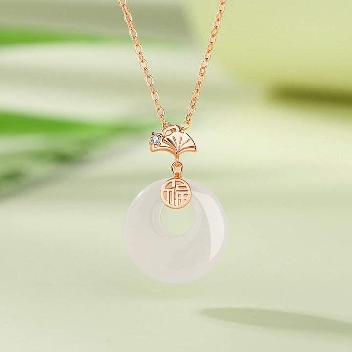 Buddha Stones Srebro Sterling 925 Liść Miłorzębu Motyl Róża Chalcedon Jadeit Hetian Klamra Pokoju Fu Charakter Harmony Naszyjnik Wisiorek