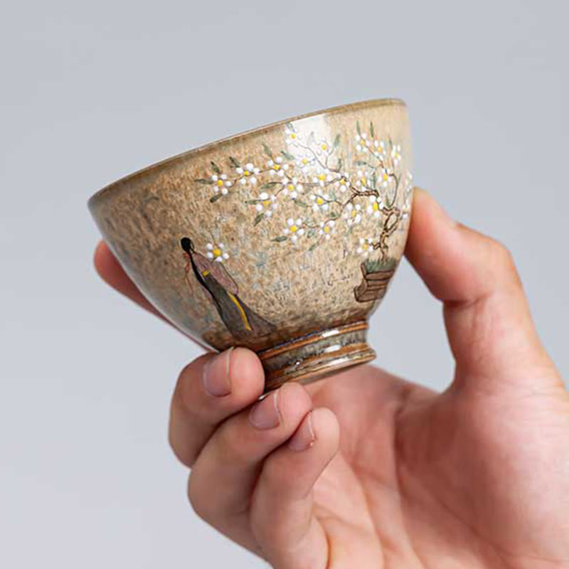 Buddha Stones Jingdezhen Malowana ręcznie porcelana Ru Kiln Hanfu Dziewczyna Kwiat Ceramiczny Filiżanka Kung Fu Filiżanki do herbaty