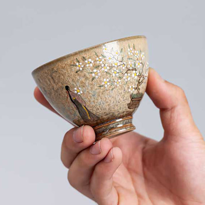 Buddha Stones Jingdezhen Malowana ręcznie porcelana Ru Kiln Hanfu Dziewczyna Kwiat Ceramiczny Filiżanka Kung Fu Filiżanki do herbaty