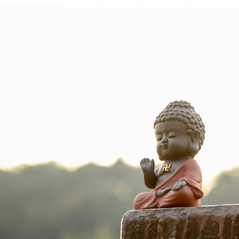 Buddha Stones Mały Budda Spokój Fioletowa Glina Dekoracja Biurka Domowego